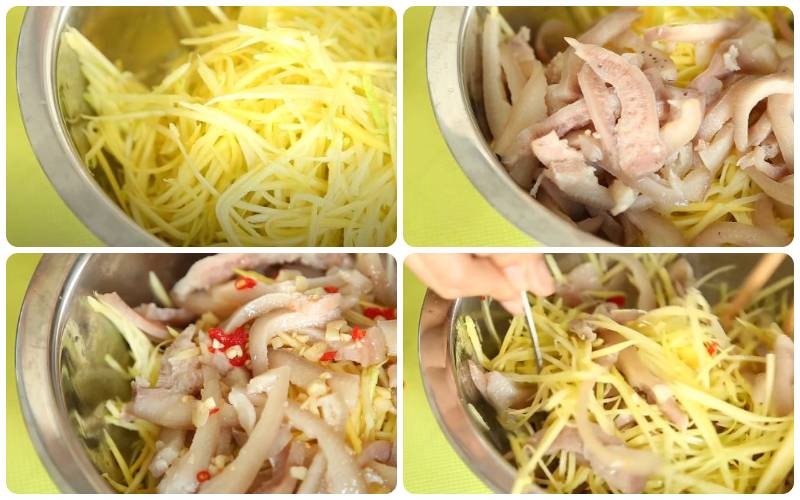 Các bước trộn gỏi xoài với da heo