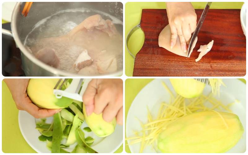Các bước sơ chế gỏi xoài da heo