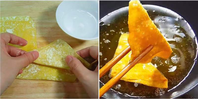 Chiên vỏ hoành thánh vàng giòn