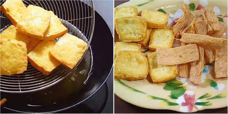 Chiên đậu hũ và sườn chay