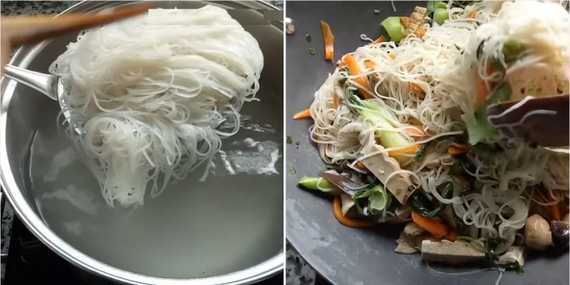 Trụng và xào hủ tiếu