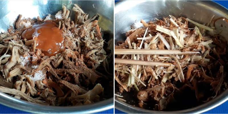 Ướp chân nấm vừa giã với hỗn hợp gia vị