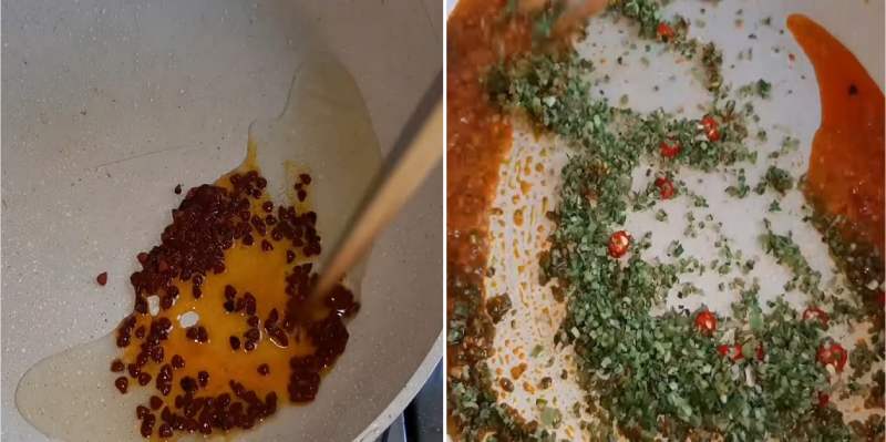 Làm dầu màu sả ớt cho khô bò chay