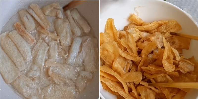 Chiên sườn non chay đến khi vàng giòn