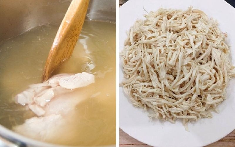 Sơ chế, luộc gà và xé gà