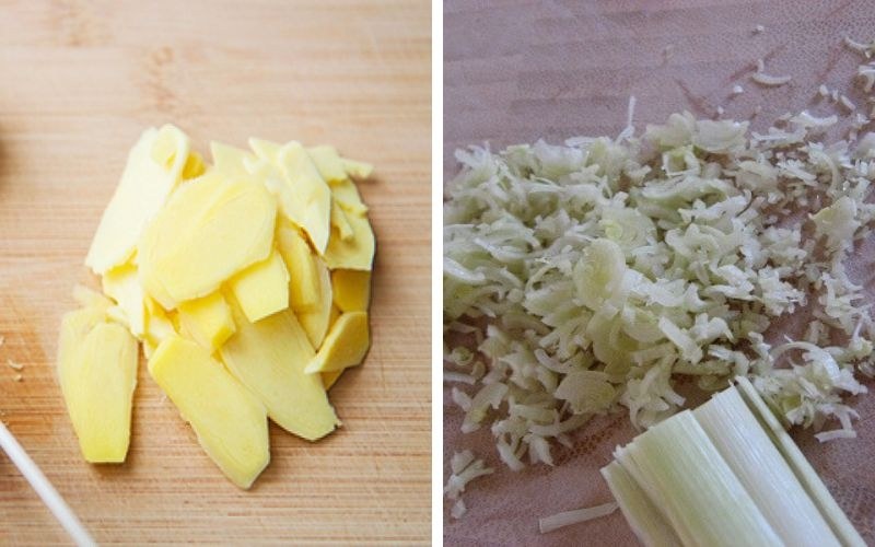  Bào vỏ gừng rồi cắt lát và sả băm nhuyễn
