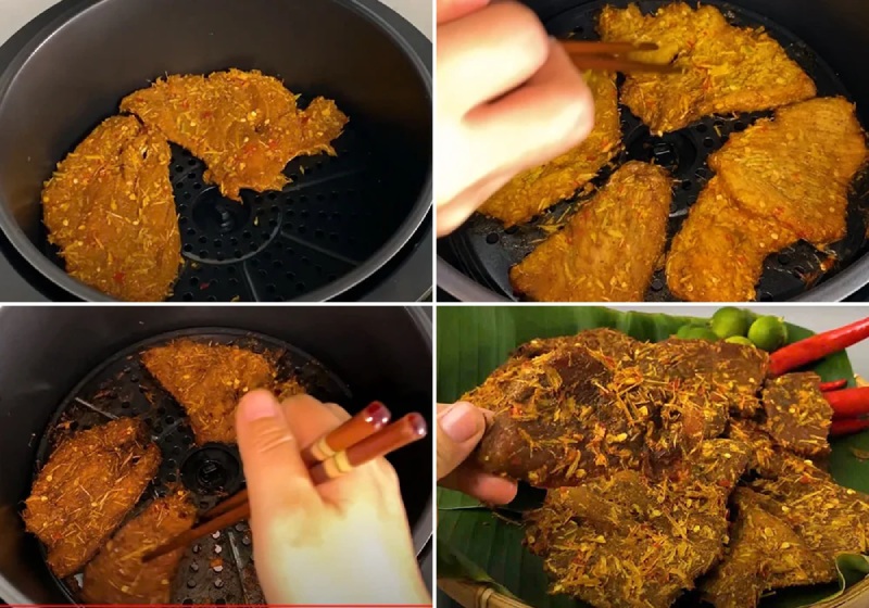 Đặt những miếng thịt đã ướp vào nồi chiên không dầu