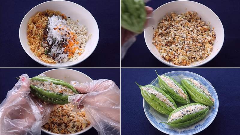 Công đoạn làm nhân và nhồi nhân vào khổ qua