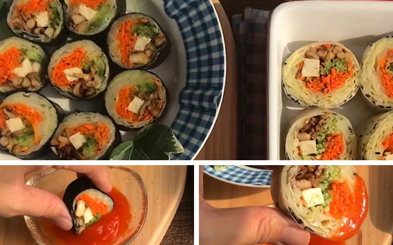 Thành phẩm Kimbap chay nấm bào ngư thanh đạm