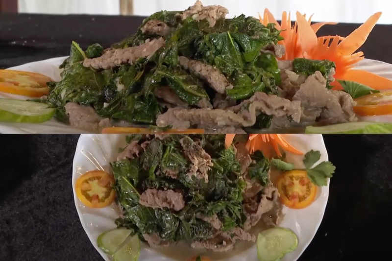 hoàn thành món thịt bò xào lá cách béo thơm