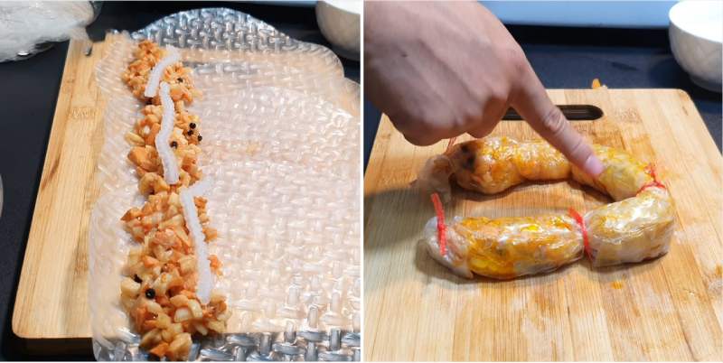 Gói lạp xưởng bằng bánh tráng