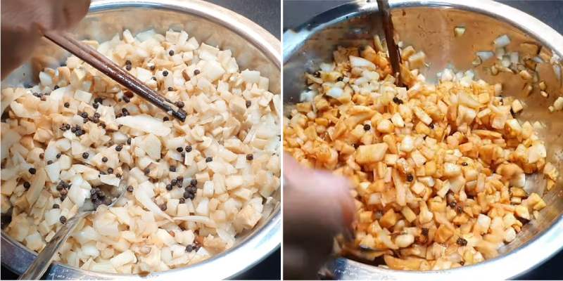 Tiến hành công đoạn trộn và xào nhân