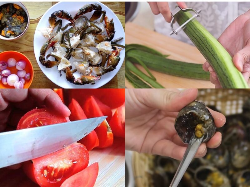 sơ chế cua và các nguyên liệu phụ