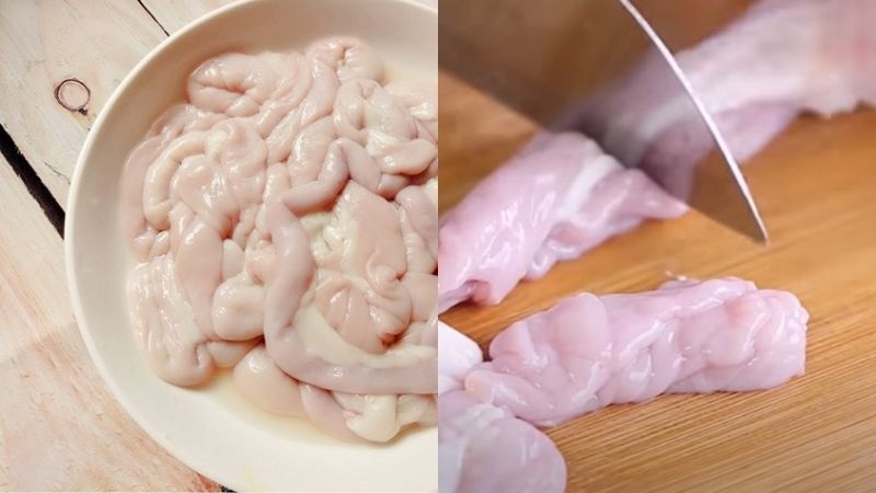 Cắt lòng bò miếng vừa ăn