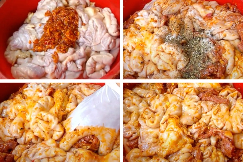 Tẩm ướp gia vị cho lòng bò