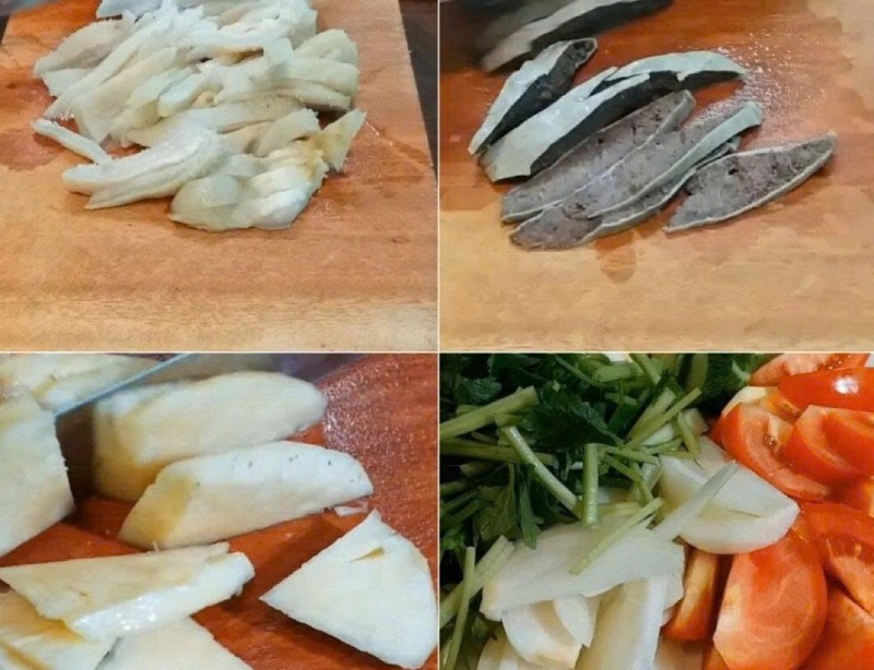 Các nguyên liệu được sơ chế và cắt nhỏ