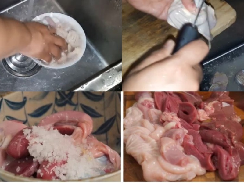 Tiến hành sơ chế lòng gà