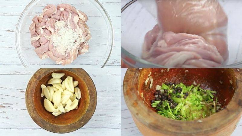 Công đoạn chuẩn bị nguyên liệu làm lòng chiên giòn