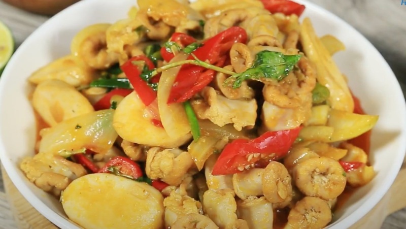 Món lòng heo xào nấm thơm ngon hấp dẫn