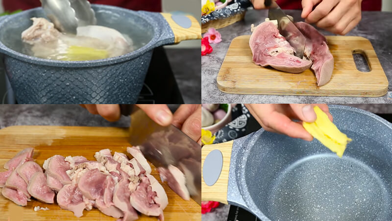 Trụng lưỡi heo qua nước sôi