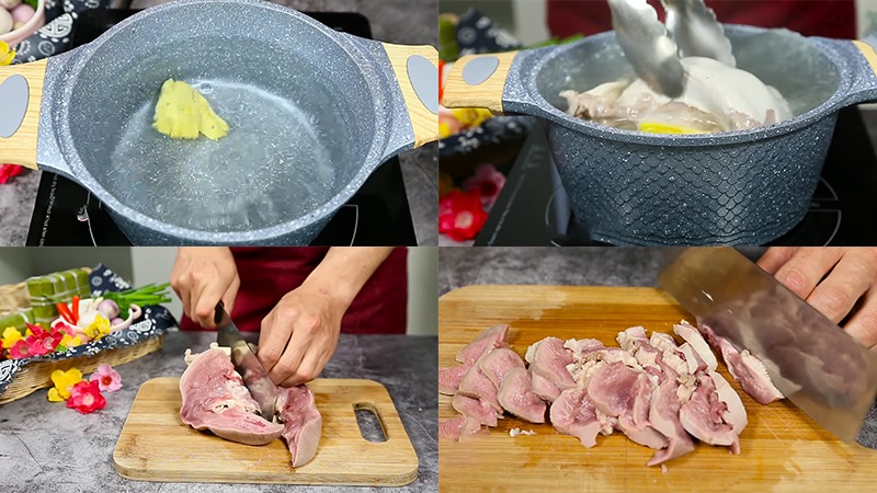 Các bước luộc và thái lưỡi heo trước khi xào