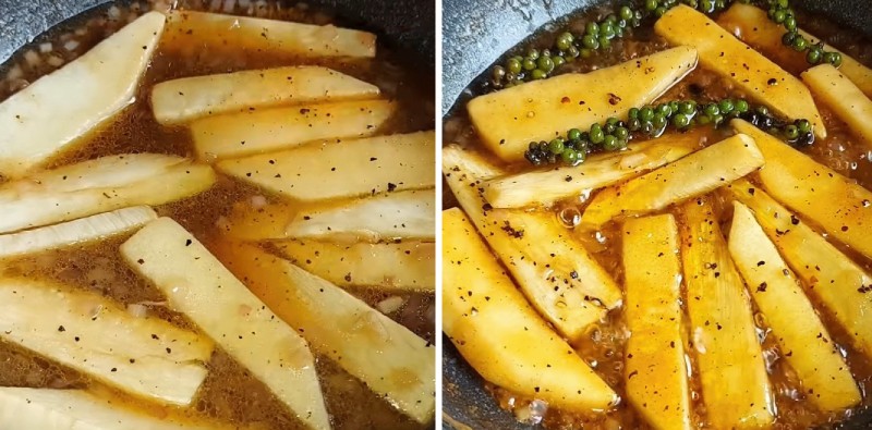 Công đoạn kho măng và nêm gia vị