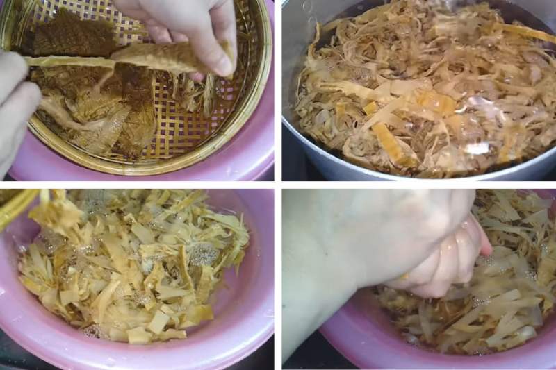 Rửa măng khô sau đó để ráo và đem đi luộc sơ