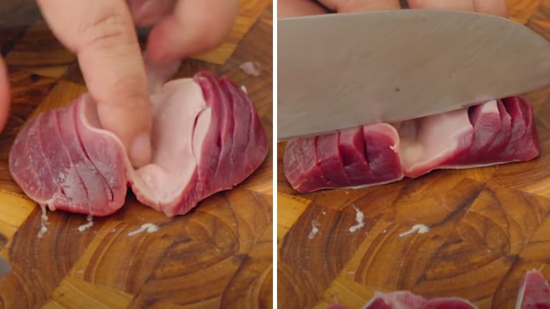 Cắt mề gà miếng vừa ăn