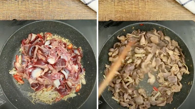 Xào mề gà với hành, tỏi