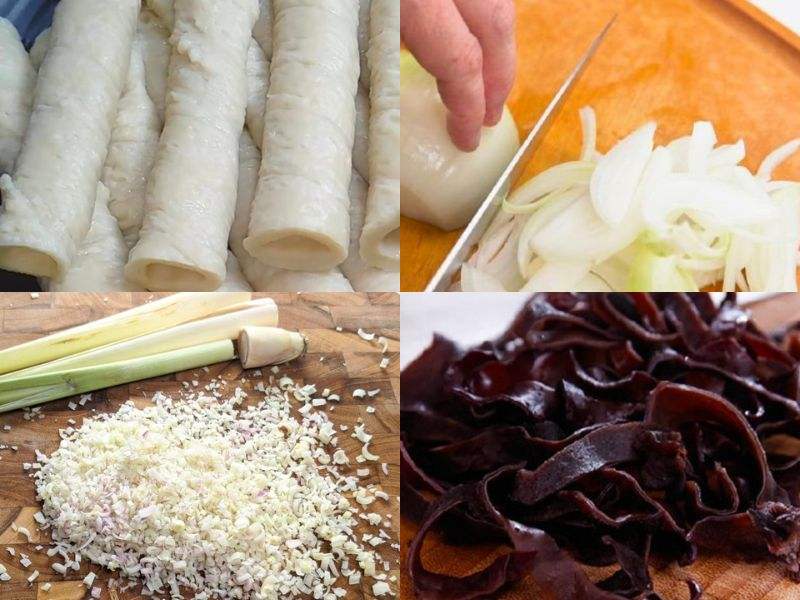 Sơ chế nguyên liệu làm mì căn xào lăn
