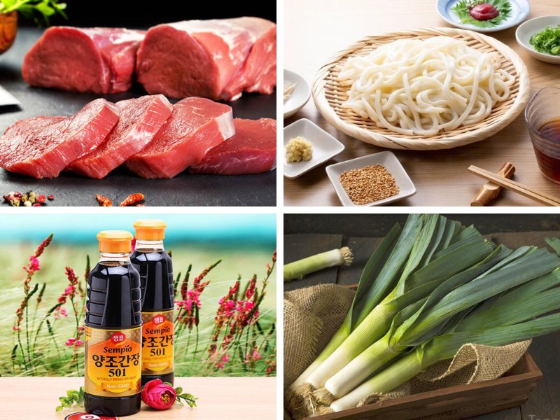 Nguyên liệu nấu món mì udon xào thịt bò