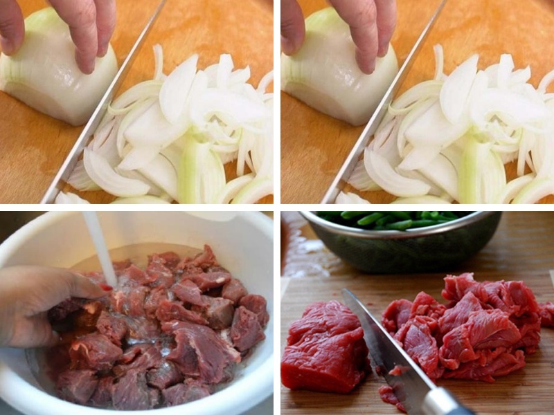 Hành tây và thịt bò được thái nhỏ
