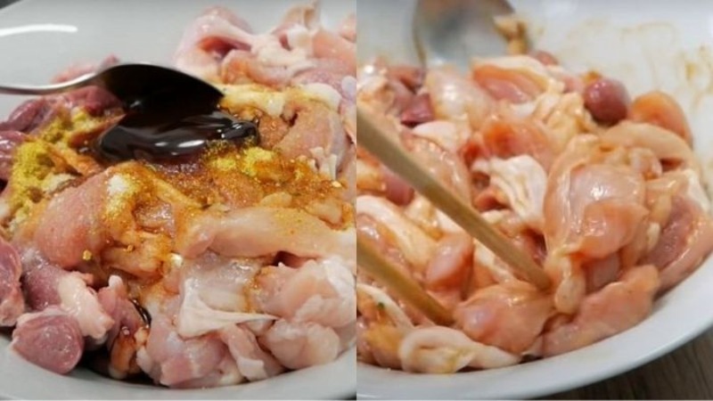Tiến hành ướp thịt gà