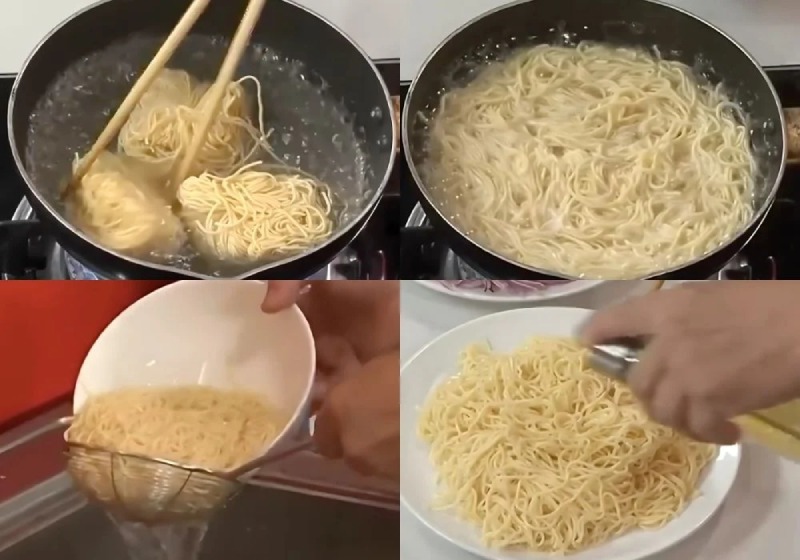 Công đoạn trụng mì