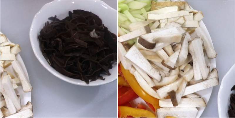 Sơ chế nguyên liệu nấm đùi gà và nấm mèo