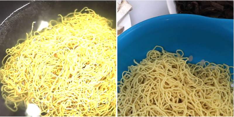 Công đoạn trụng mì trứng