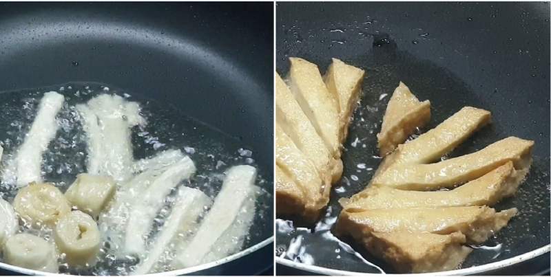 Công đoạn chiên các nguyên liệu