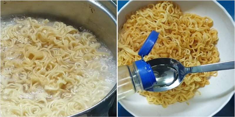Đun sôi nước và trụng mì