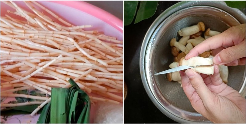 Sơ chế nguyên liệu làm miến nước nấm chay