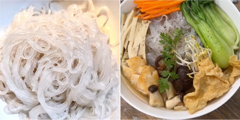 Tô miến nước chay nóng hổi, thơm dịu từ rau củ