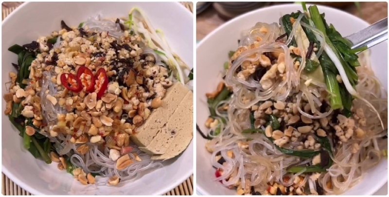 Trộn bún với các nguyên liệu