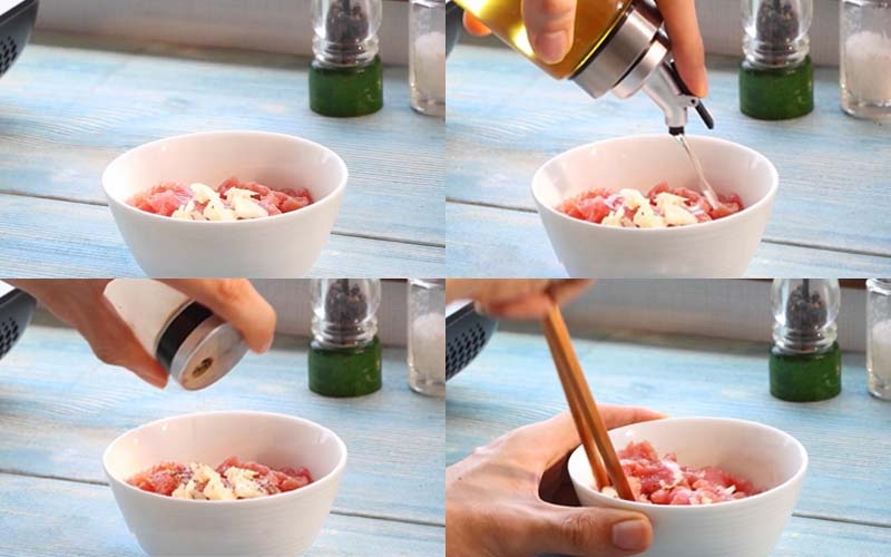 Công đoạn ướp thịt bò