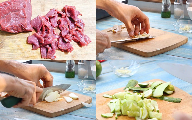 Sơ chế nguyên liệu làm miến trộn thịt bò