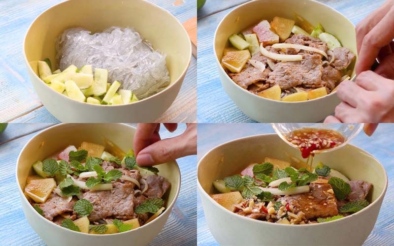 Thành phẩm món miến trộn thịt bò thơm ngon