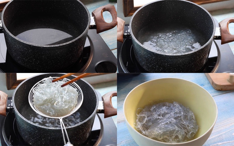 Đun sôi nước và trụng miến
