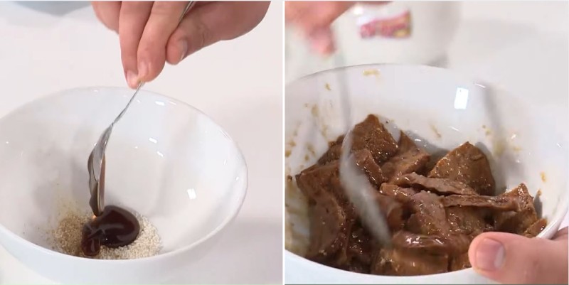 Ướp thịt bò chay và để thấm 