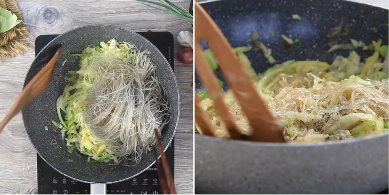Công đoạn xào bắp cải