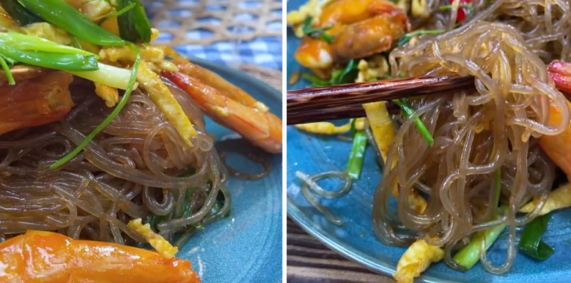 Thành phẩm miến xào tôm kiểu Thái