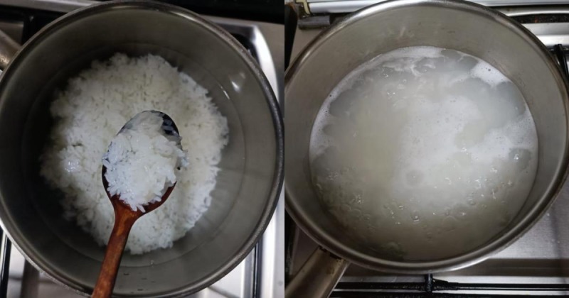 Nấu cháo bằng gạo trắng trên bếp