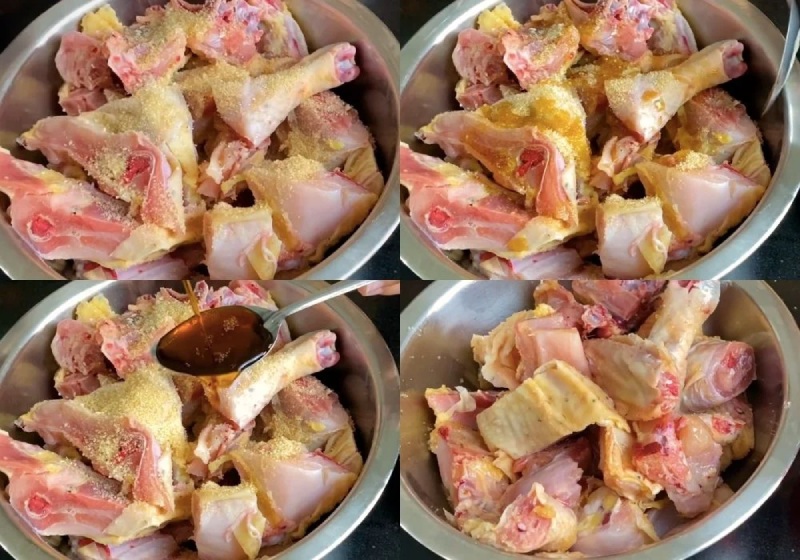 ướp gà và trộn đều